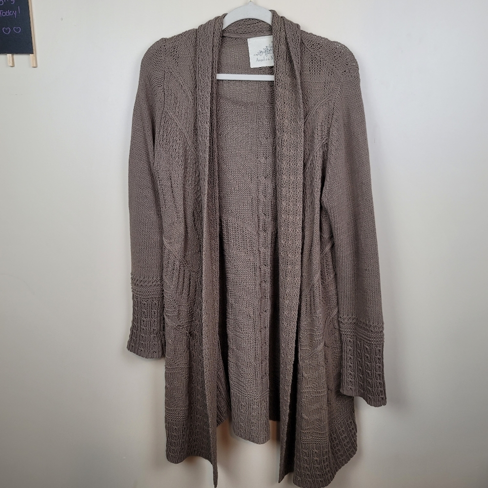| Anthropologie | Angel of the North Brown Open Front Knit Sweater size L